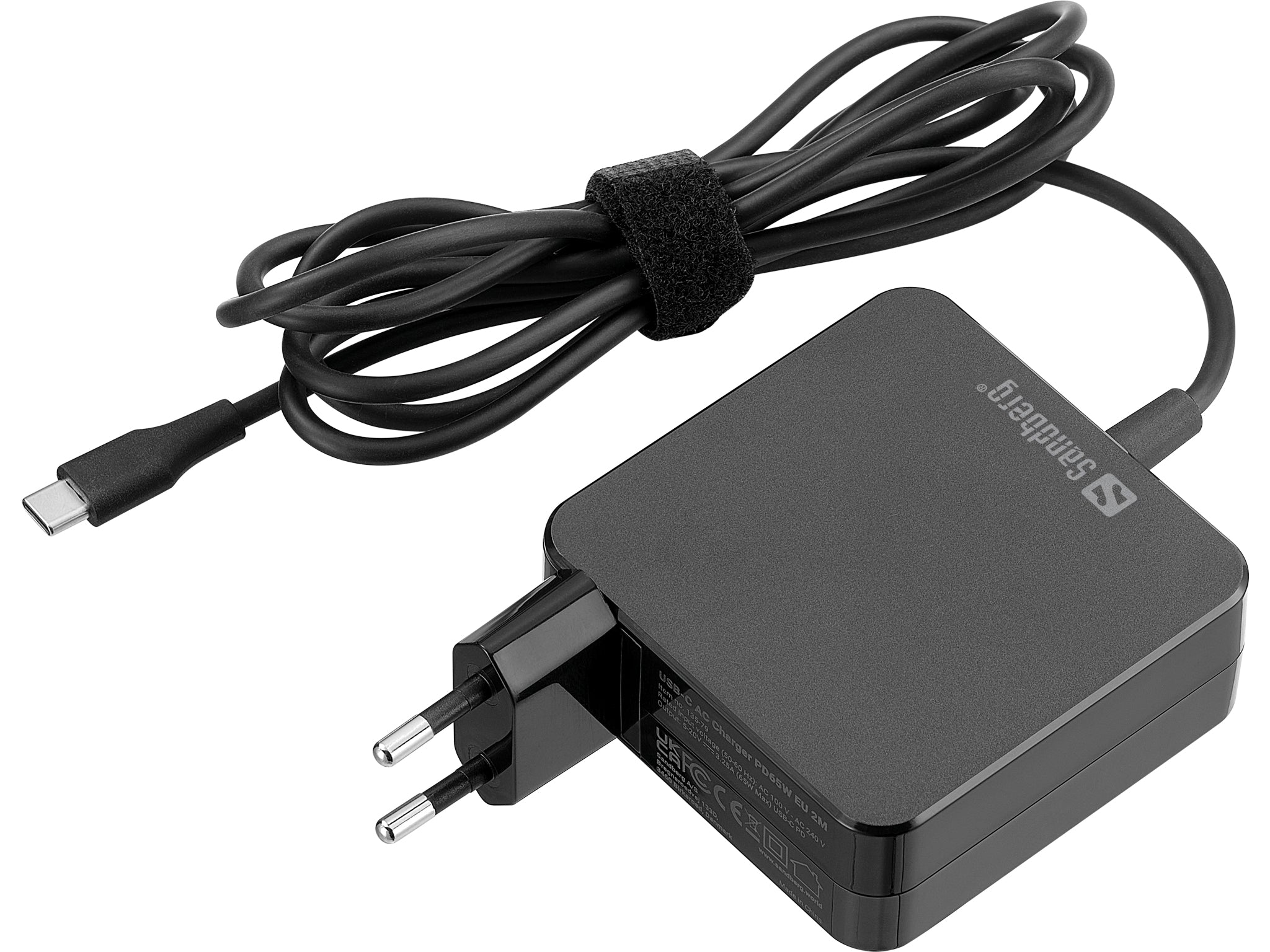 USB-C nätadapter PD 65W EU 2,0 m kabel - för laptop, surfplatta & mobil, Sandberg