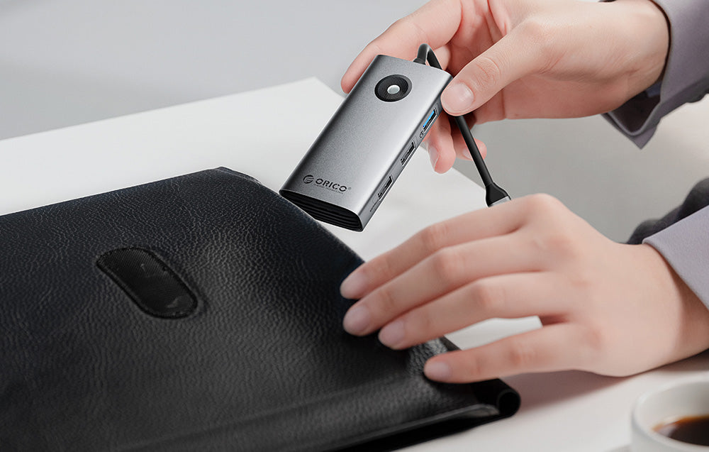 Orico hub 6-i-1 portar, USB-C med laddning, eth och HDMI