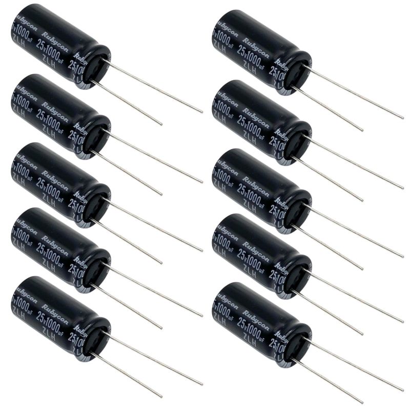 10st kondensatorer 1000uF 25V 105°C 20x10mm, elektrolyt 25ZLH1000MEFC10X20