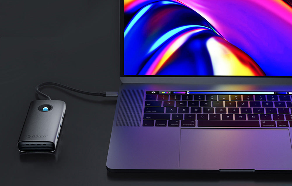 Orico hub 6-i-1 portar, USB-C med laddning, eth och HDMI