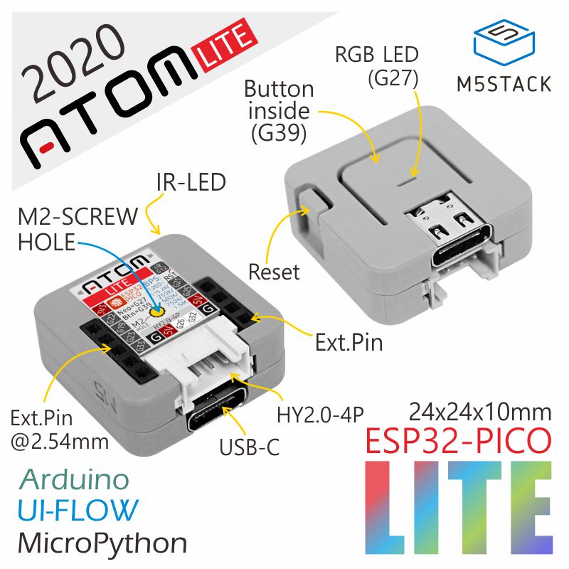 M5Stack C008 - ATOM Lite ESP32 Dev Kit, Programmerbar Kontroller