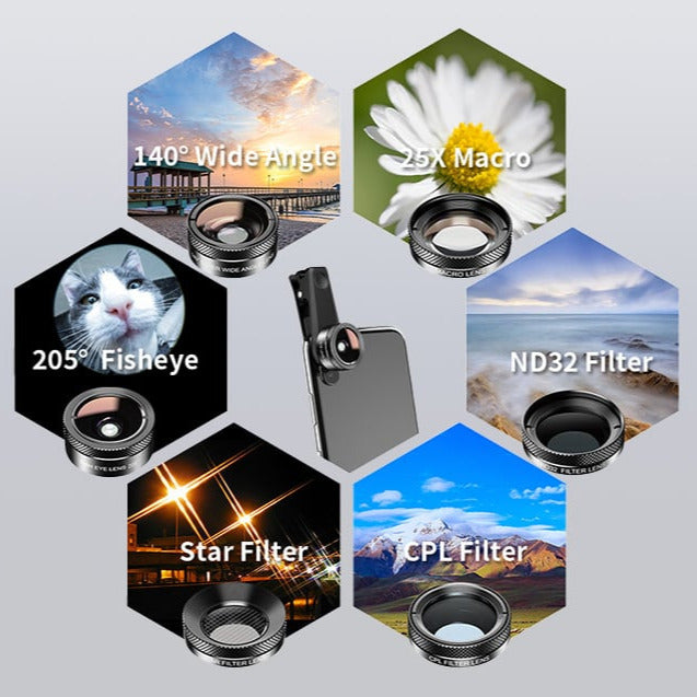 APEXEL APL-DG6V2 Objektivkit till iPhone & Android, 7 delar