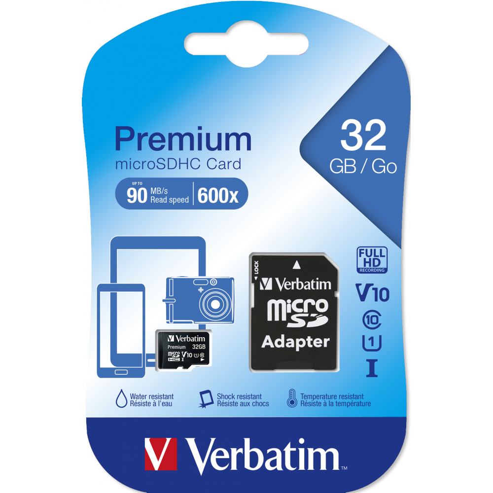 MicroSD-kort 32GB Class 10 UHS-I m/adap, Verbatim 44083