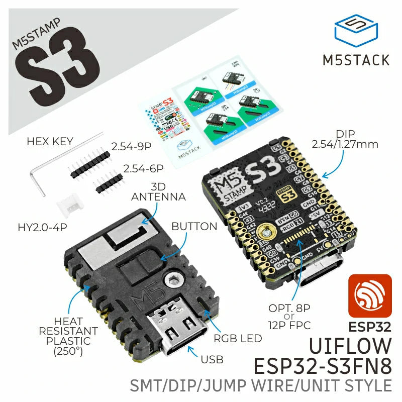 M5Stamp S007 - ESP32-S3 Modul - Kompakt kontroller 8MB Flash
