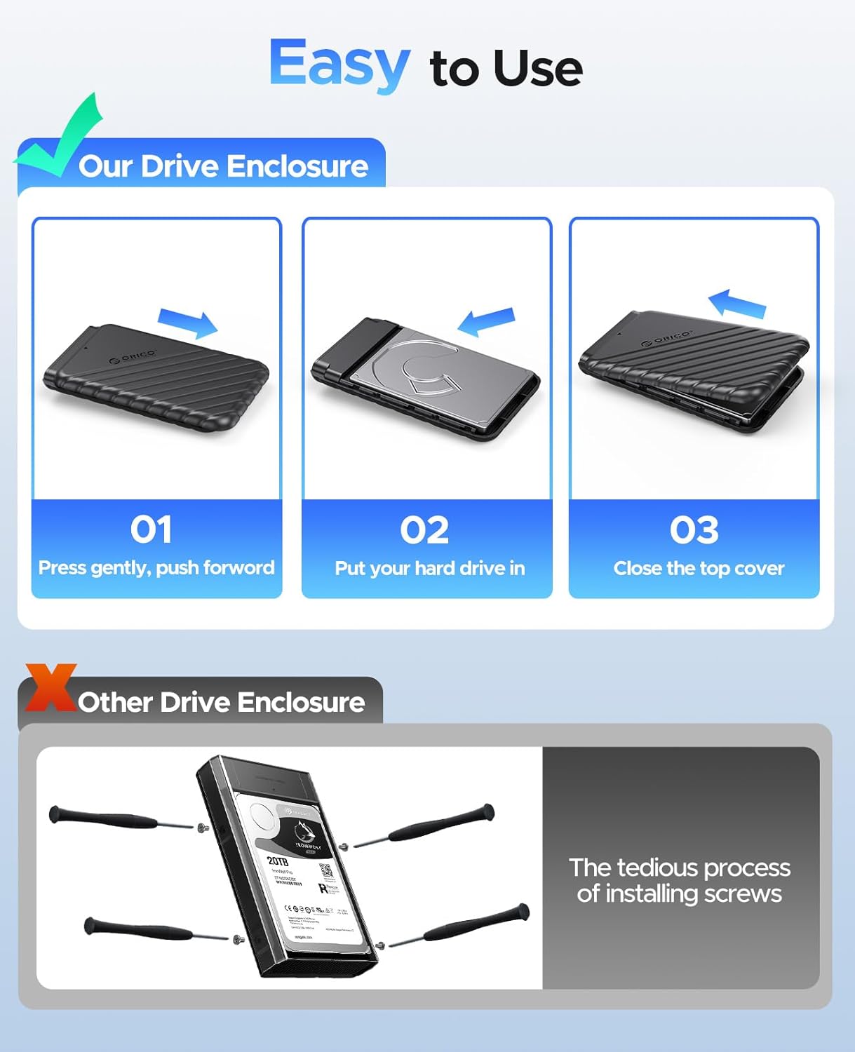 Hårddiskkabinett 2.5" 5Gbps USB-A, svart - Orico