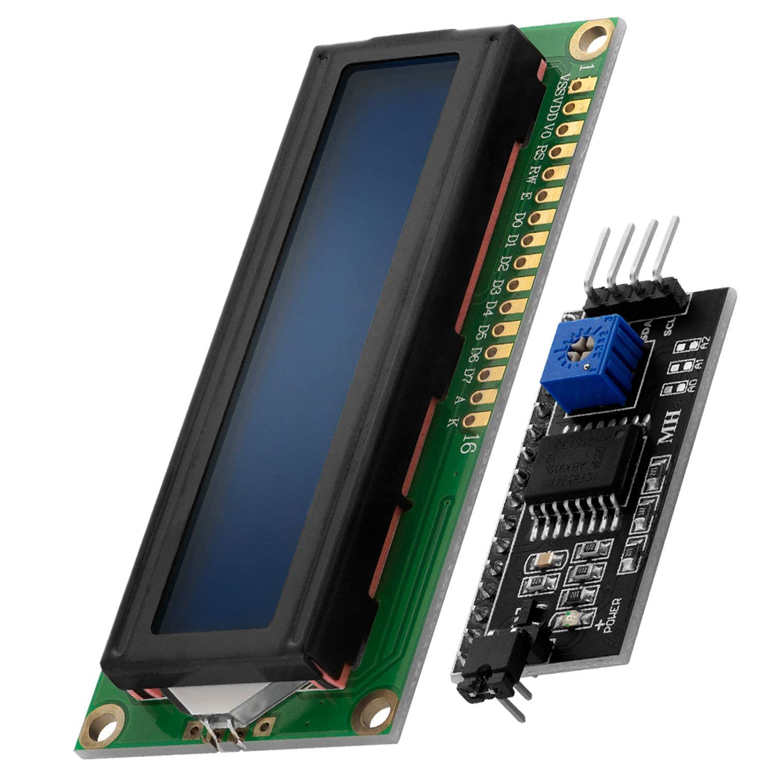 HD44780 1602A LCD Display med I2C-interface, 2x16 tecken