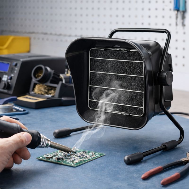 Lödröksutsug 1 m³/min 240VAC 23W, bänkmodell med kolfilter