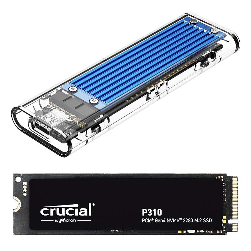 Extern hårddisk 1TB NVMe USB-C 10Gb/s, Crucial P310 med Orico kabinett