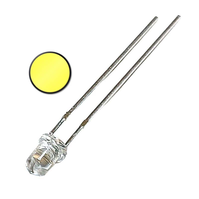 10-pack lysdiod LED gul 3mm 20mA 2V 30°, klar lins INL-3AY30