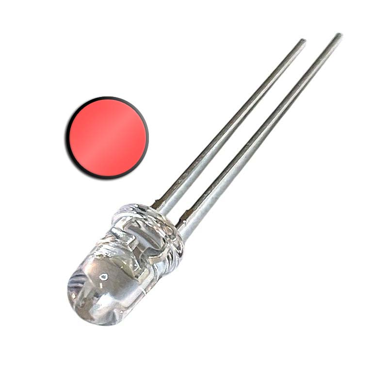 10-pack lysdiod LED röd 5mm 20mA 2V 30°, klar lins INL-5AR30