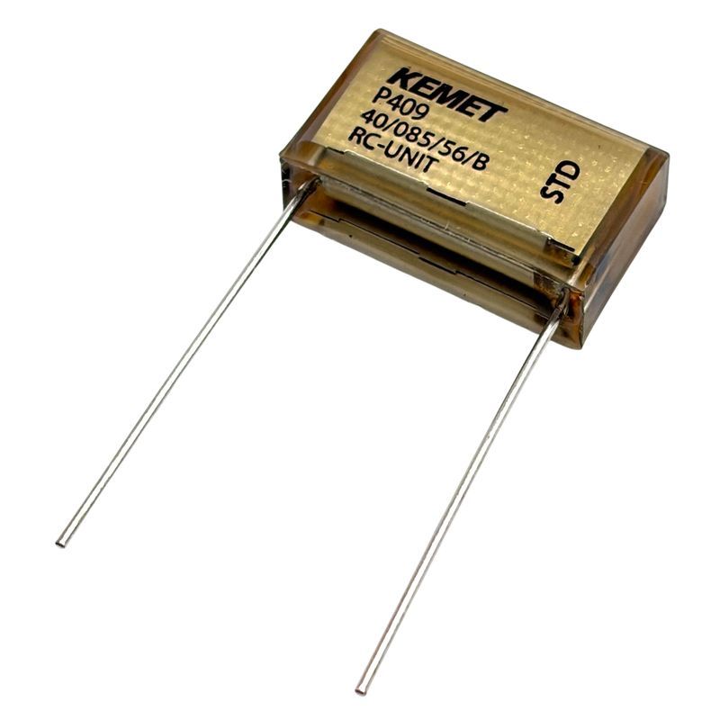KEMET RIFA P409 Kondensator 0.1uF (100nF+22R X2) 275VAC 85C 24x7.6mm, RC-snubber P409CE104M275AH220