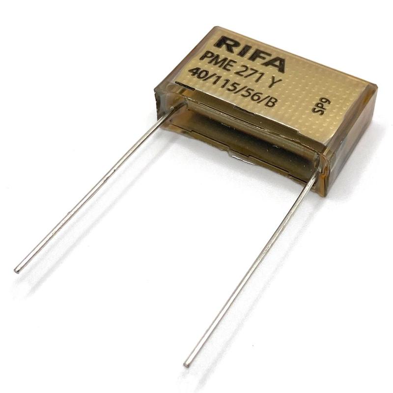KEMET RIFA PME271 Y2 Kondensator 0.047uF (47nF) 300VAC 110C 27x8x17mm, PME271YD5470MR30 RM22.5mm