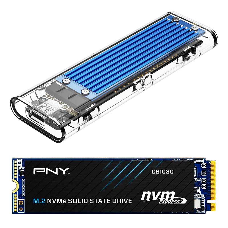 Extern hårddisk 500GB NVMe USB-C 10Gb/s, PNY CS1030 med Orico kabinett