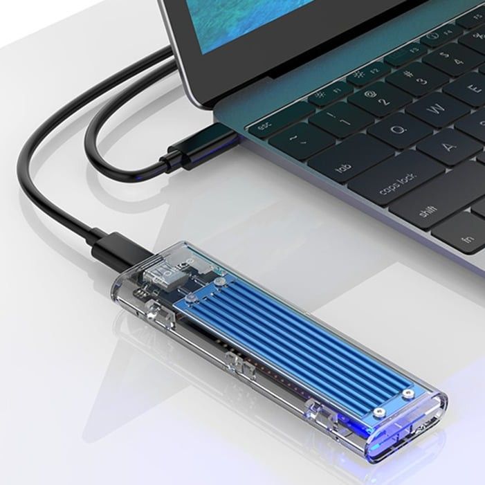 Orico M.2 NVMe SSD-kabinett USB-C 3.1 Gen 2 10 Gbps, transparent blå