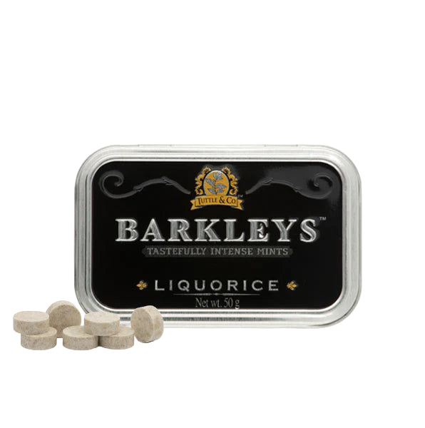 Barkleys lakrits, pastiller i plåtask 50g