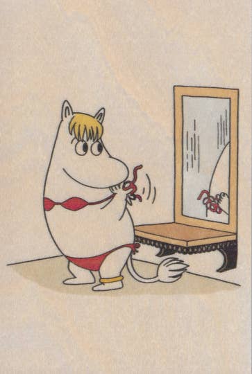 Snorkfröken i bikini, Vykort i trä