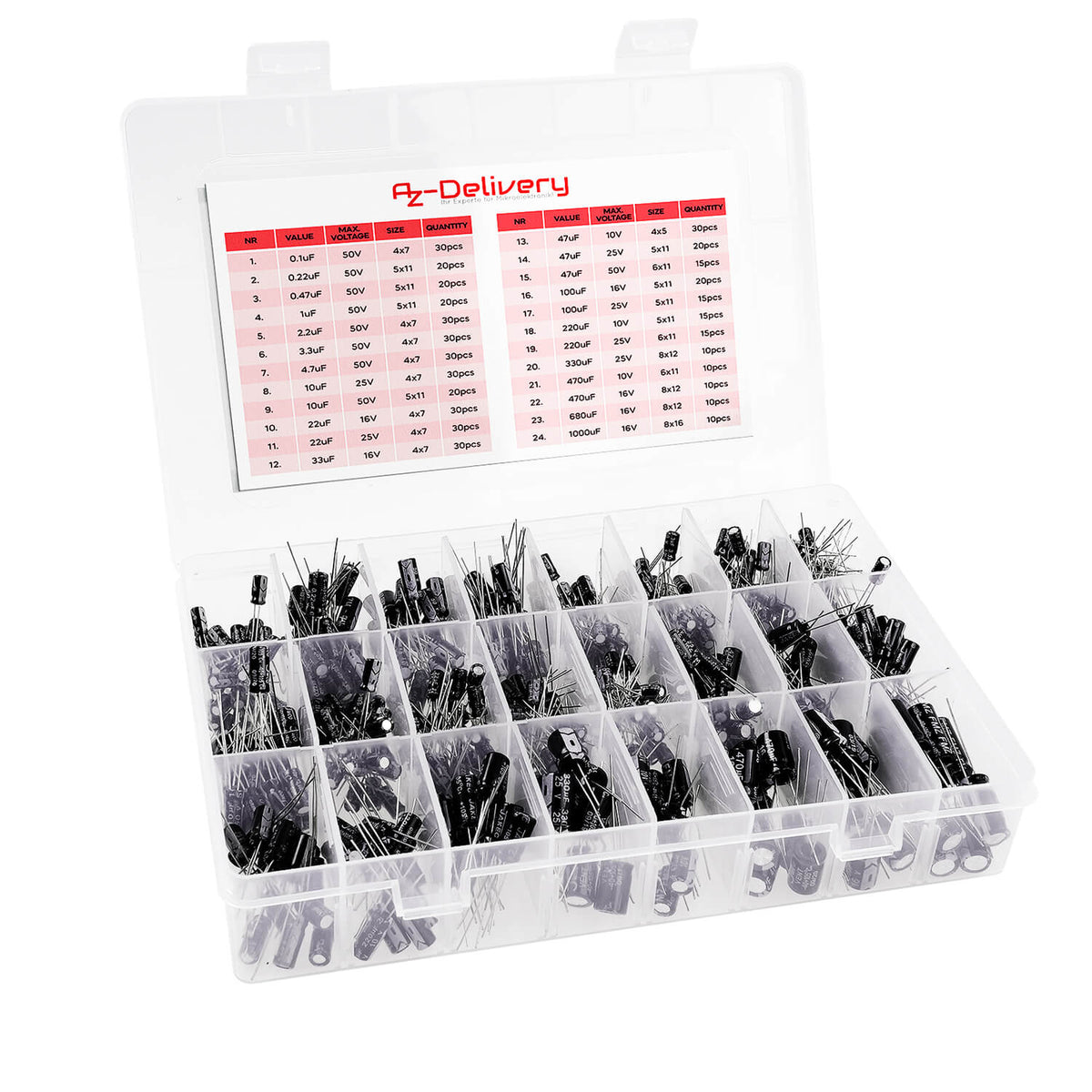 Paket med kondensatorer (elektrolyt) 0.1uF-1000uF 10-50V, 500st