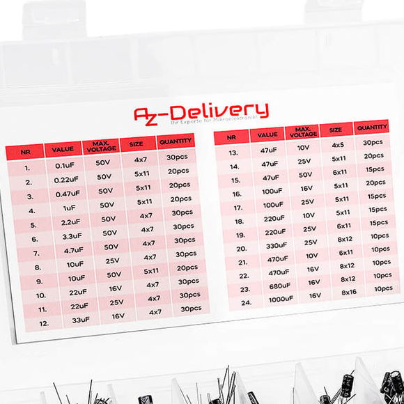 Storpack med kondensatorer (elektrolyt) 0.1uF-1000uF 10-50V, 500st