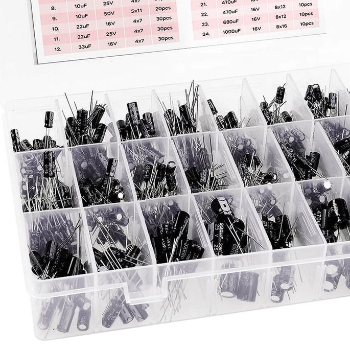 Storpack med kondensatorer (elektrolyt) 0.1uF-1000uF 10-50V, 500st