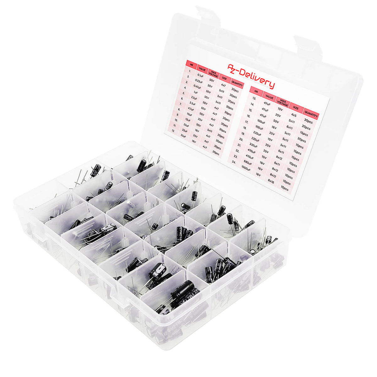 Storpack med kondensatorer (elektrolyt) 0.1uF-1000uF 10-50V, 500st
