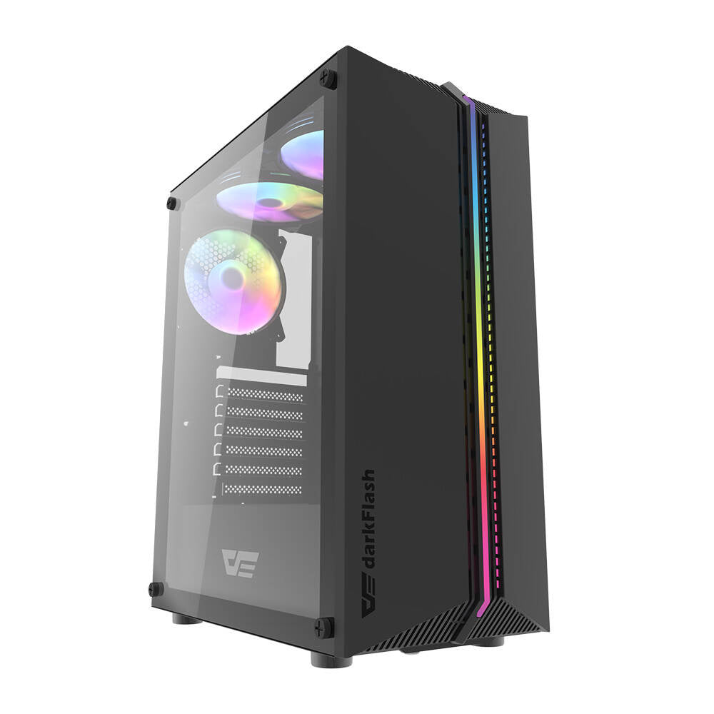 Datorchassi Darkflash DK151 Mid Tower, svart, 3xRGB-fläktar, ATX/mATX/ITX