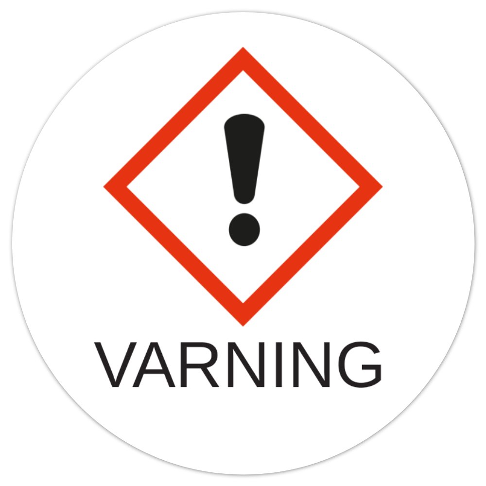 Etikett GHS07 250st – Varning (utropstecken), 2×2 cm plastetikett, rulle