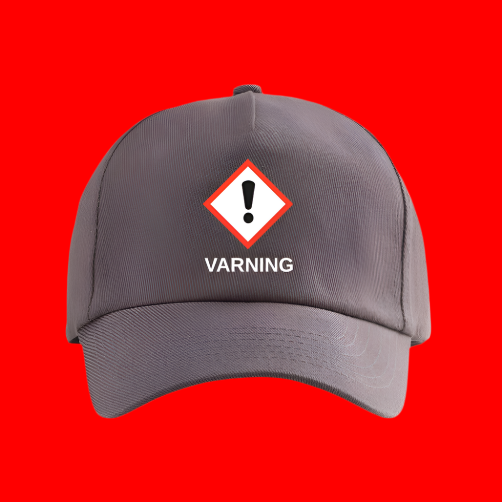 Keps mörkgrå med tryck GHS07 "VARNING" (utropstecken), basebollmodell