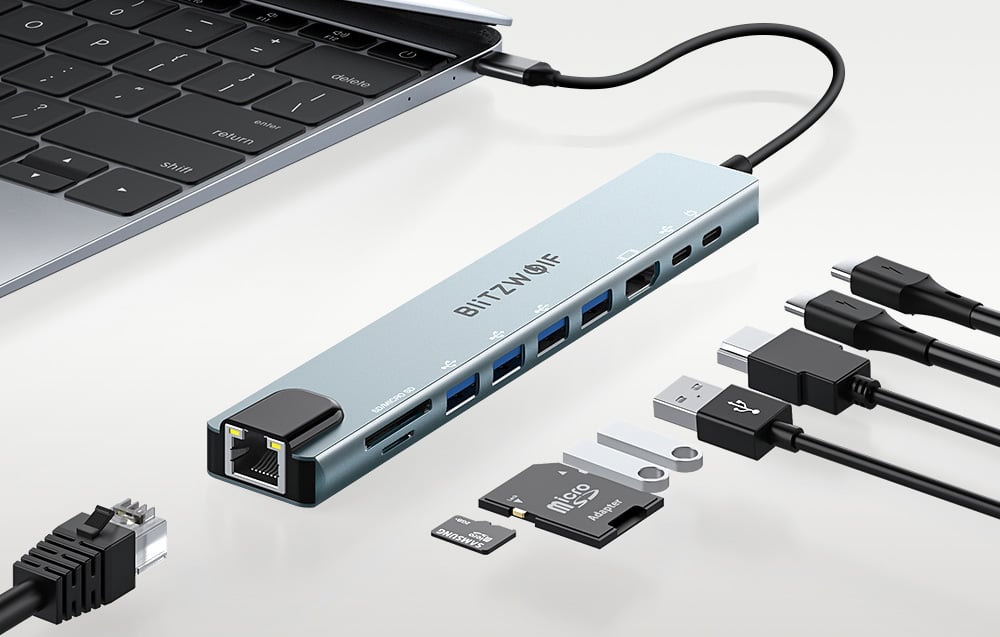 Dockningsstation 10-i-1 med USB-C ETH HDMI MicroSD, BW-TH5