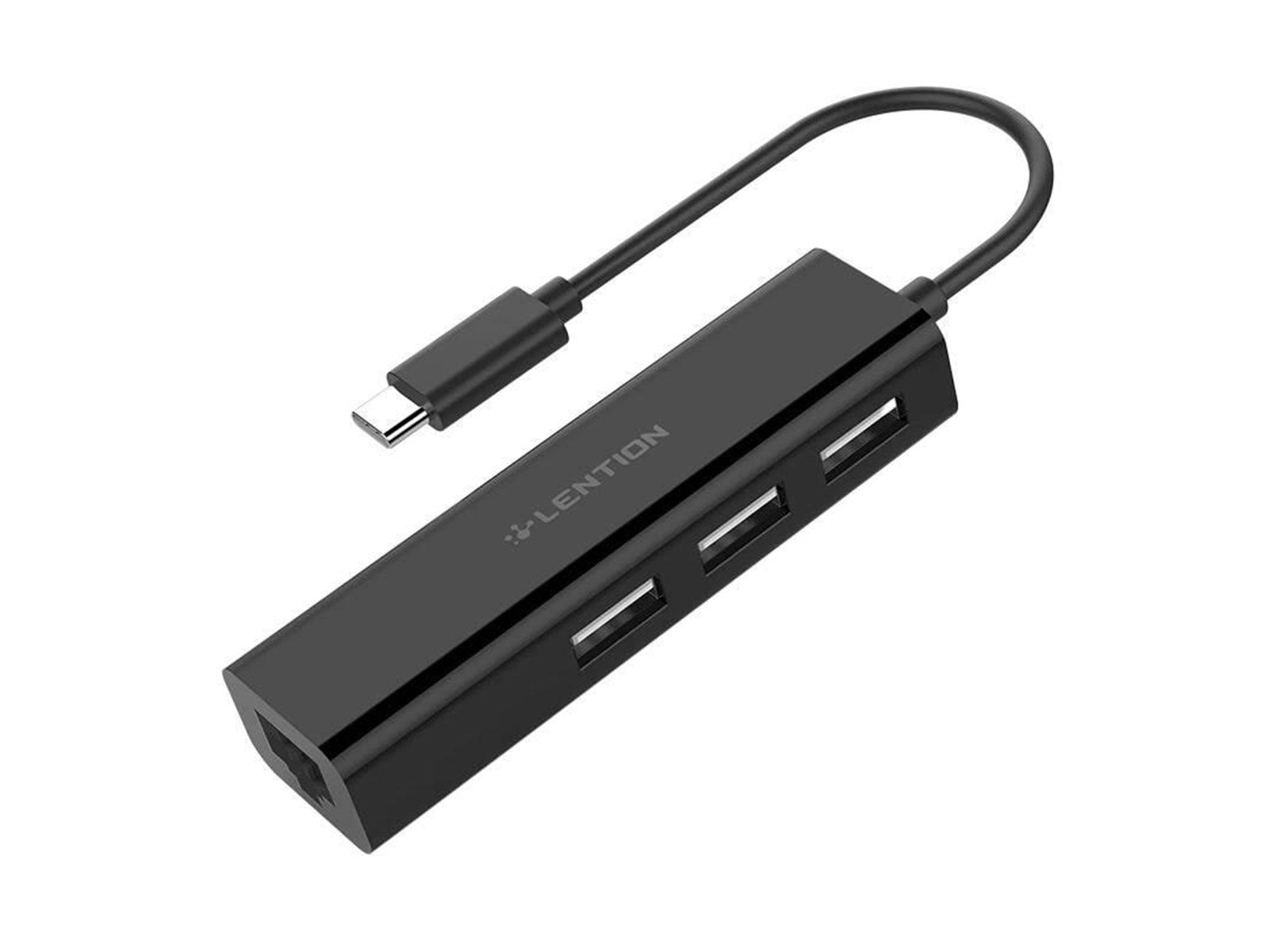 Lention USB-C hub, 3xUSB + Ethernet 100Mbps