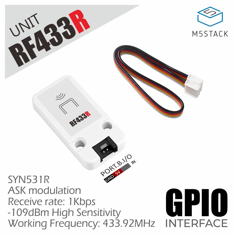 M5Stack U113 - RF 433MHz Mottagare (SYN513R), GROVE-kontakt RF433R