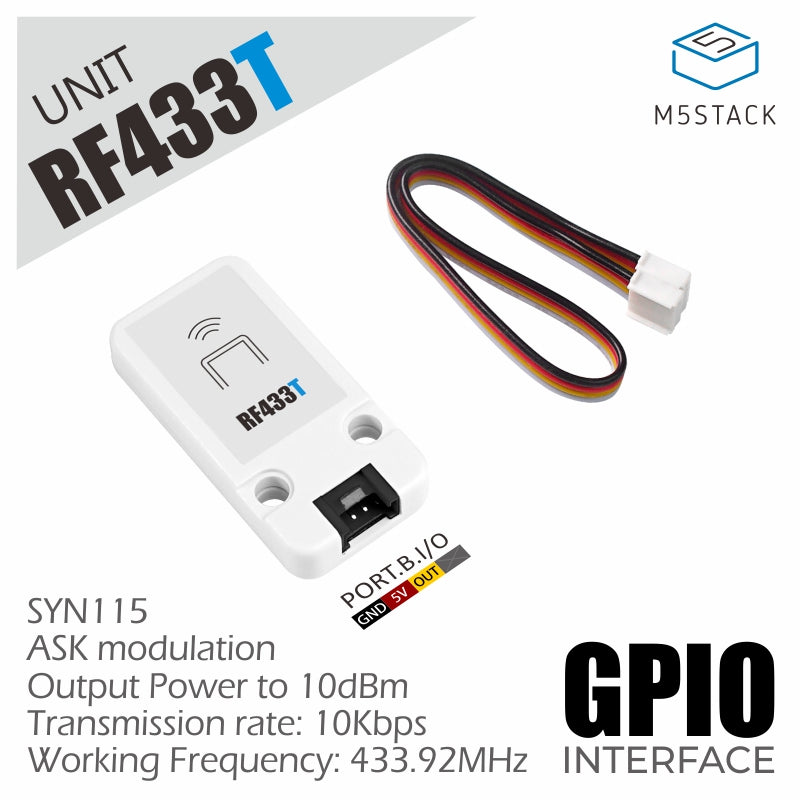 M5Stack U114 - RF 433MHz Sändare (SYN115), GROVE-kontakt RF433T