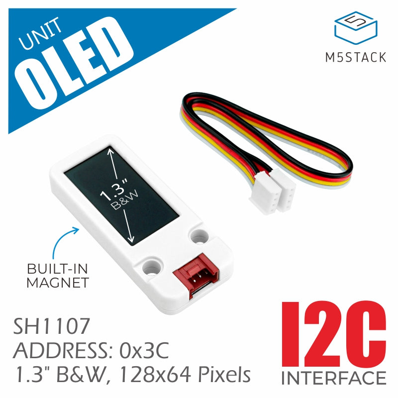 M5Stack U119 - Display 1.3" 128×64 OLED, GROVE-kontakt