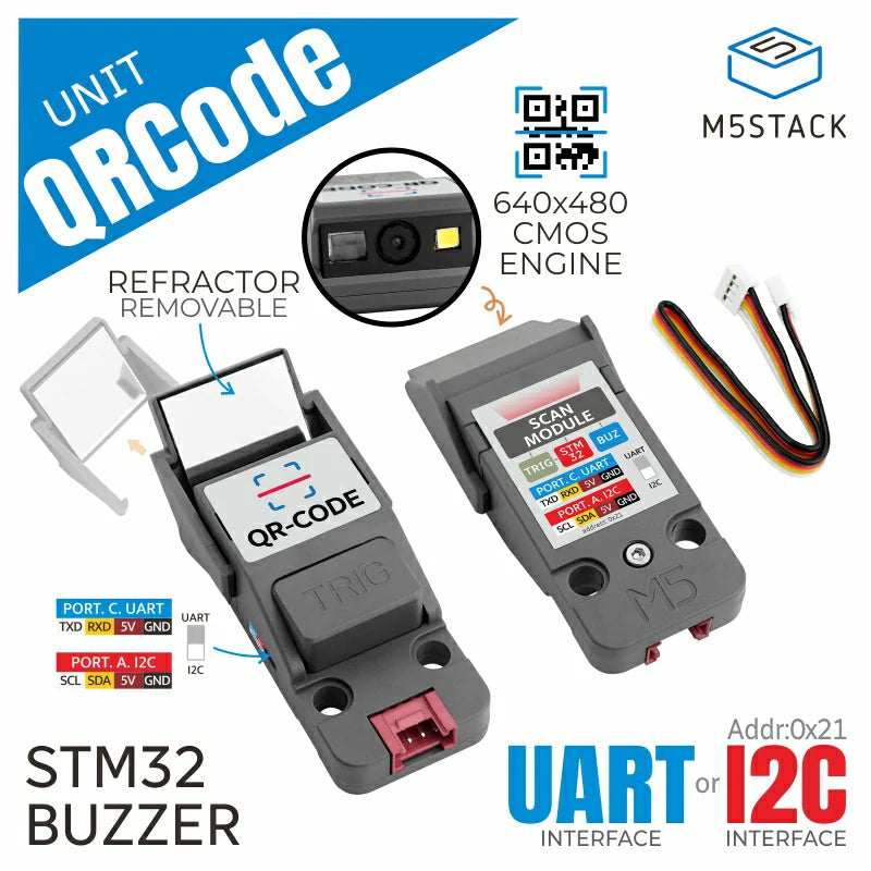 M5Stack streckkodsläsare 1D/2D I2C UART, U173 för GROVE-kontakter