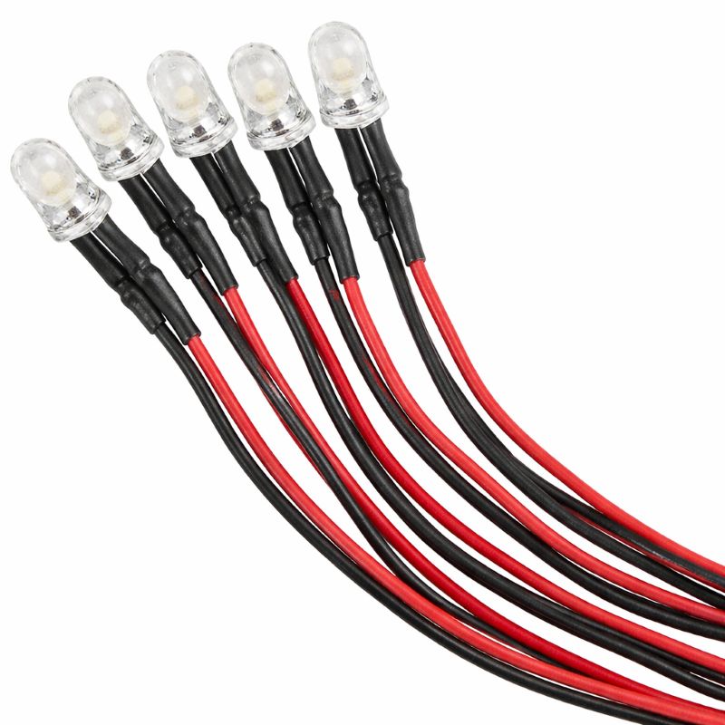 5-pack LED 5mm varmvit 12V - färdigkopplad med kabel och motstånd, AZ-Delivery