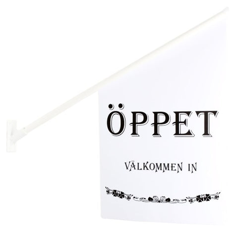 Flagga "Öppet Välkommen in" inkl fäste för butik, flera färger Vit/Svart