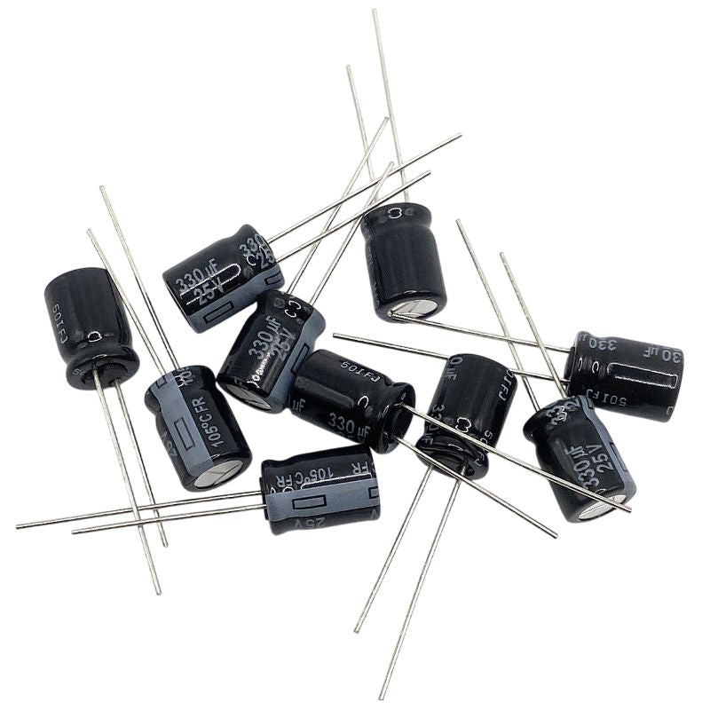10st kondensator 330uF 25V 105°C 11.5x8mm RM3.5mm, elektrolyt EEU-FR1E331