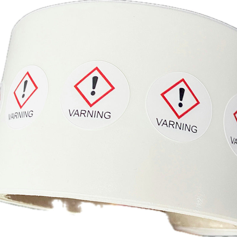 Etikett GHS07 250st – Varning (utropstecken), 2×2 cm plastetikett, rulle