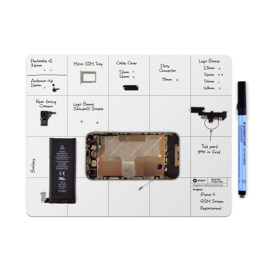iFixit Magnetic Project Mat - Magnetisk projektmatta för elektronik & skruvar 200x250mm, whiteboard-yta IF145-167-4