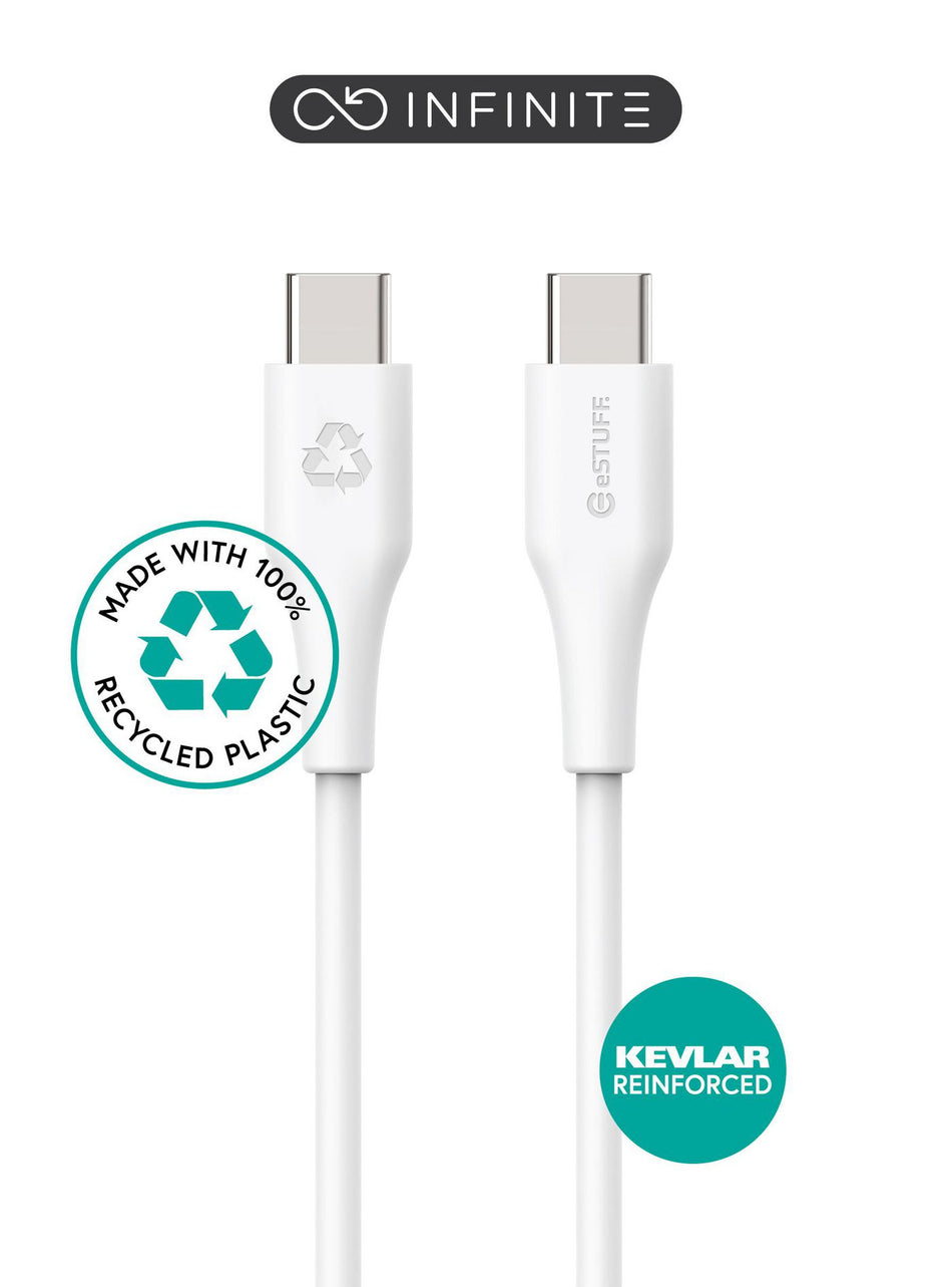 eSTUFF INFINITE USB-C 60W Till USB-C Kabel, Vit Mjuk återvunnen