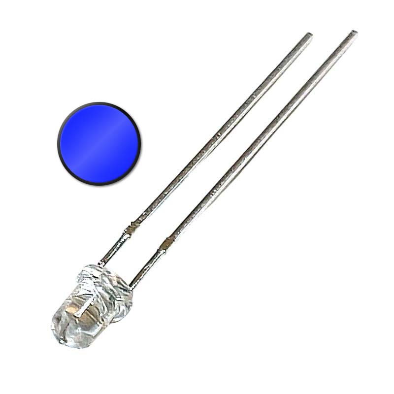 10-pack lysdiod LED blå 3mm 20mA 3.2V 30°, klar lins INL-3AB30