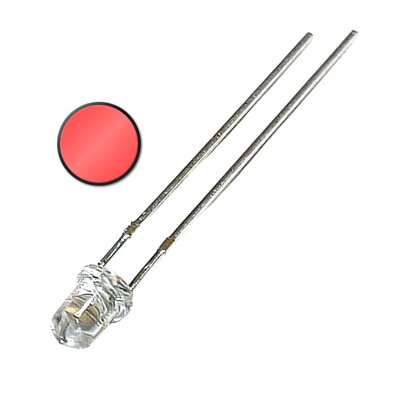 10-pack lysdiod LED röd 3mm 20mA 2V 30°, klar lins INL-3AR30