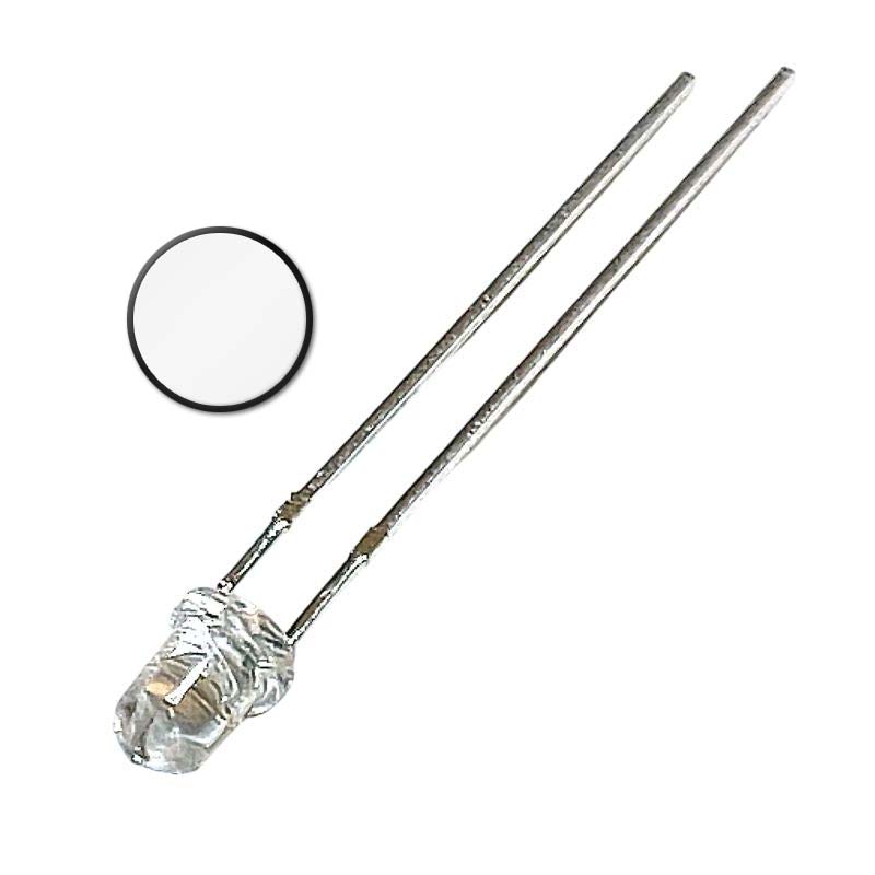 10-pack lysdiod LED vit 3mm 20mA 3.1V 30°, klar lins INL-3AW30