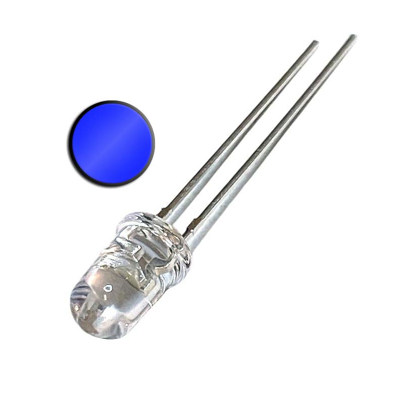 10-pack lysdiod LED blå 5mm 20mA 3.2V 30°, klar lins INL-5AB30