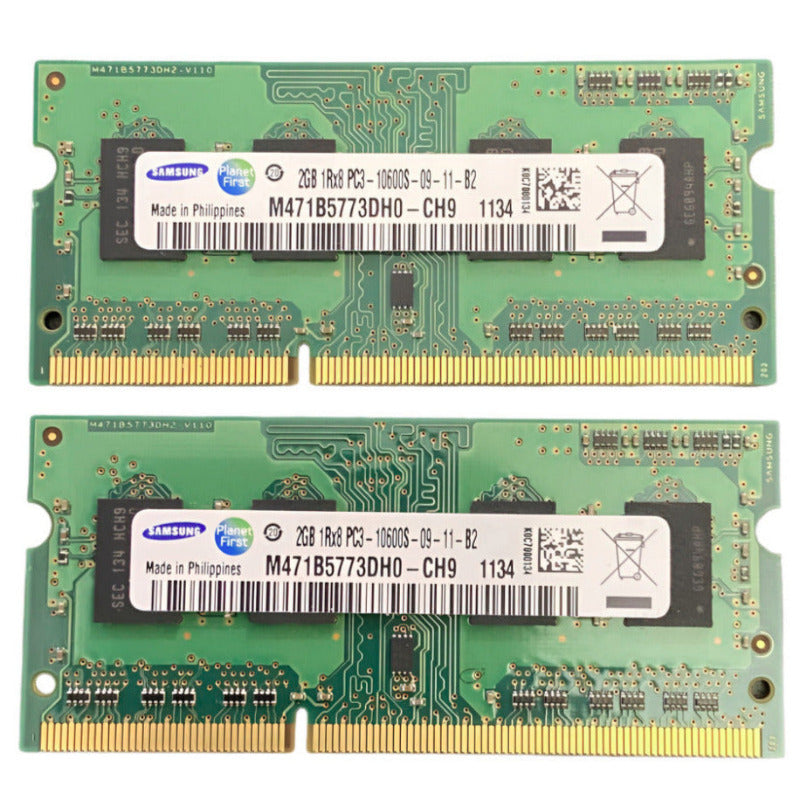 RAM-minne 2x2GB DDR3 1333MHz SO-DIMM 1Rx8 PC3-10600S Samsung M471B5773DH0-CH9 (BEG)