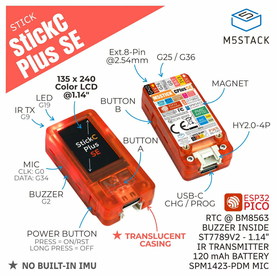 M5StickC K016-P-SE - Dev Kit (ESP32-Pico) WiFi 1.14", Programmerbar Kontroller