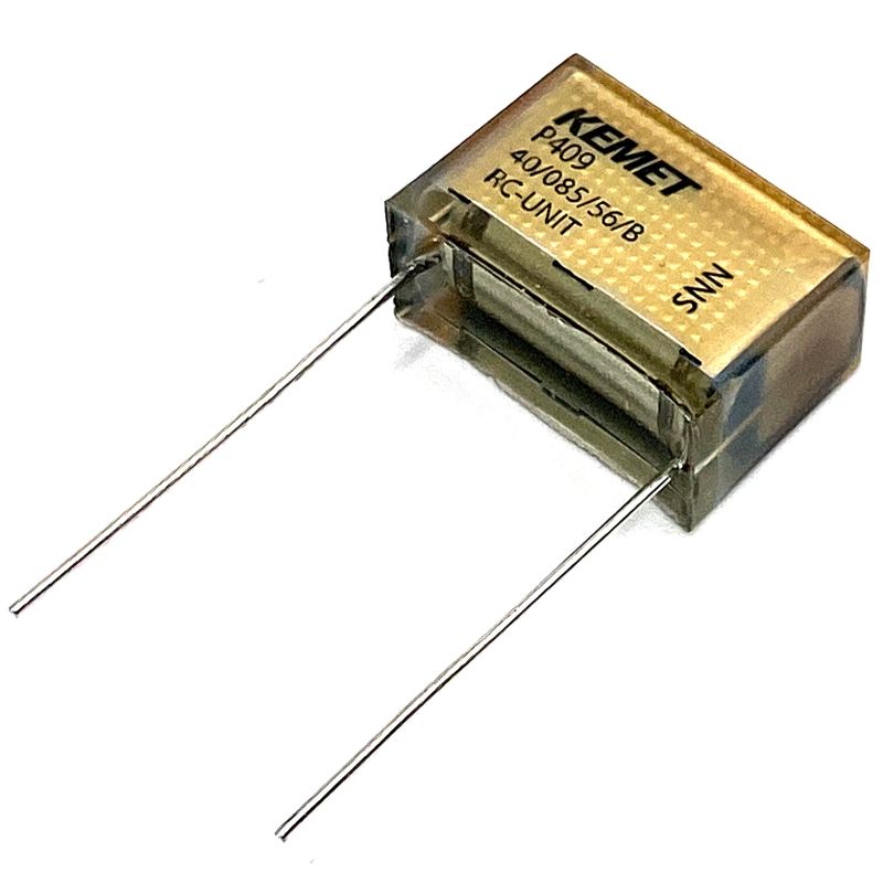 KEMET RIFA P409 Kondensator 0.22uF (220nF+100R X2) 275VAC 85C 24x11.3mm, RC-snubber P409CP224M275AH101