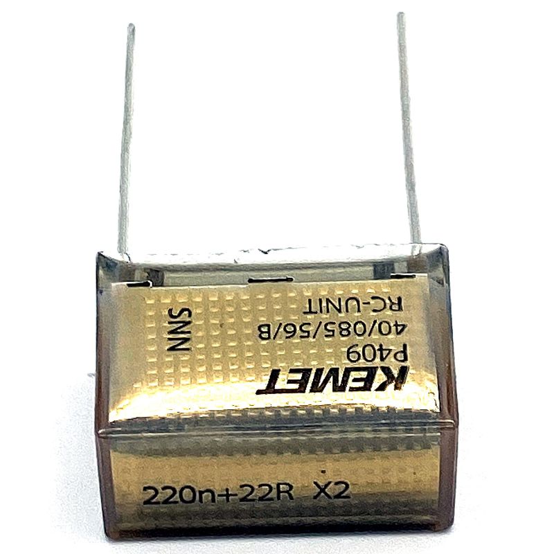 KEMET RIFA P409 Kondensator 0.22uF (220nF+22R X2) 275VAC 85C 24x11.3mm, RC-snubber P409CP224M275AH221