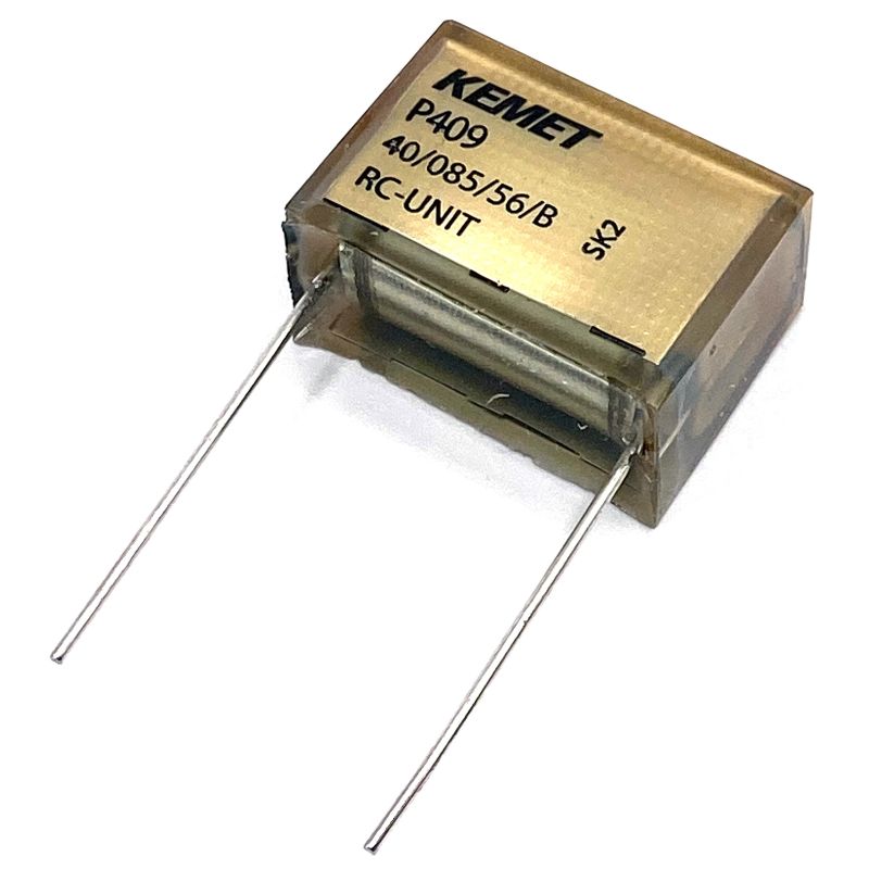 KEMET RIFA P409 Kondensator 0.47uF (470nF+220R X2) 275VAC 85C 30.5x15.3mm, RC-snubber P409EL474M275AH221
