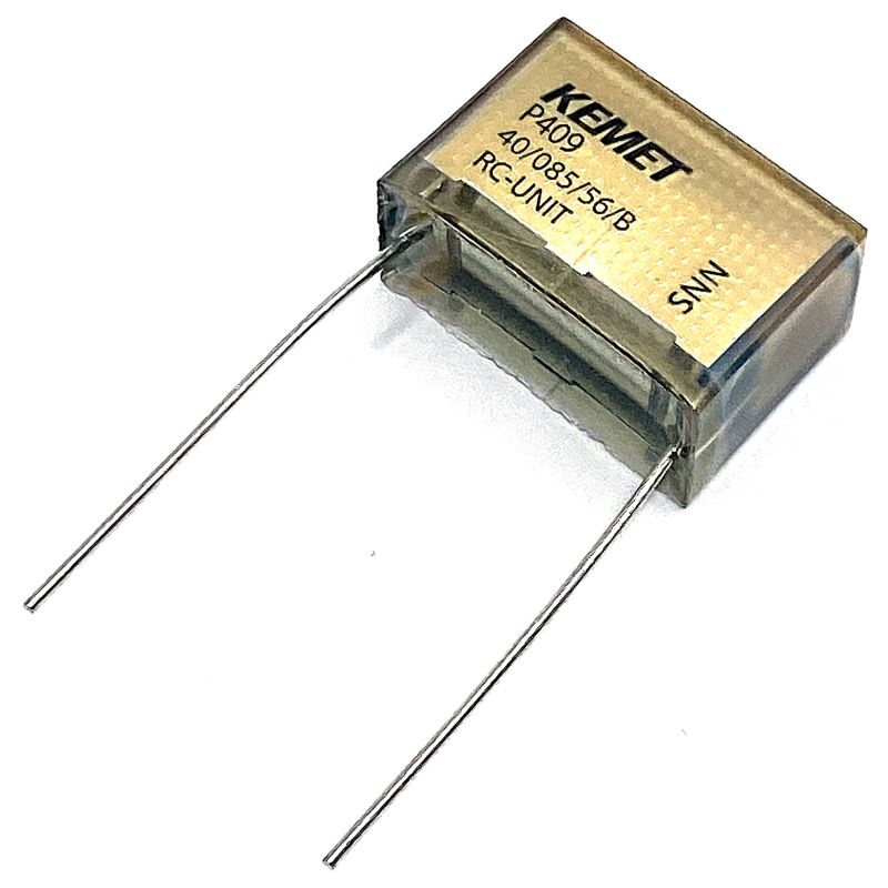 KEMET RIFA P409 Kondensator 0.47uF (470nF+33Ω X2) 275VAC 85C 30.5x15.3mm, RC-snubber P409EL474M275AH330