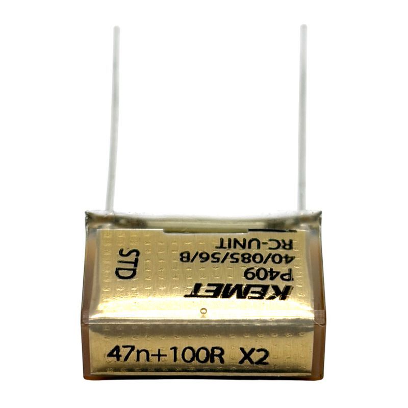 KEMET RIFA P409 Kondensator 0.047uF (47nF+100R X2) 275VAC 85C 18.5x7.3mm, RC-snubber P409QM473M275AH101